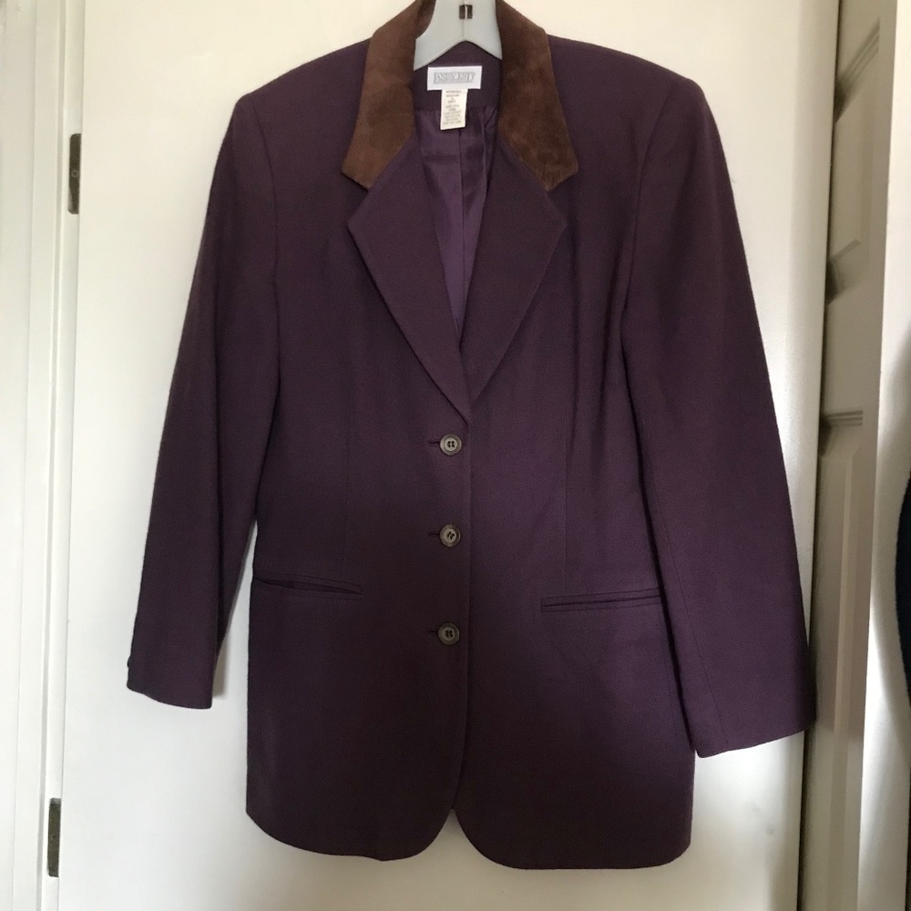 Vintage Lands’ End Wool Blazer 8 Jacket Purple Suede collar Equestrian 3 button
